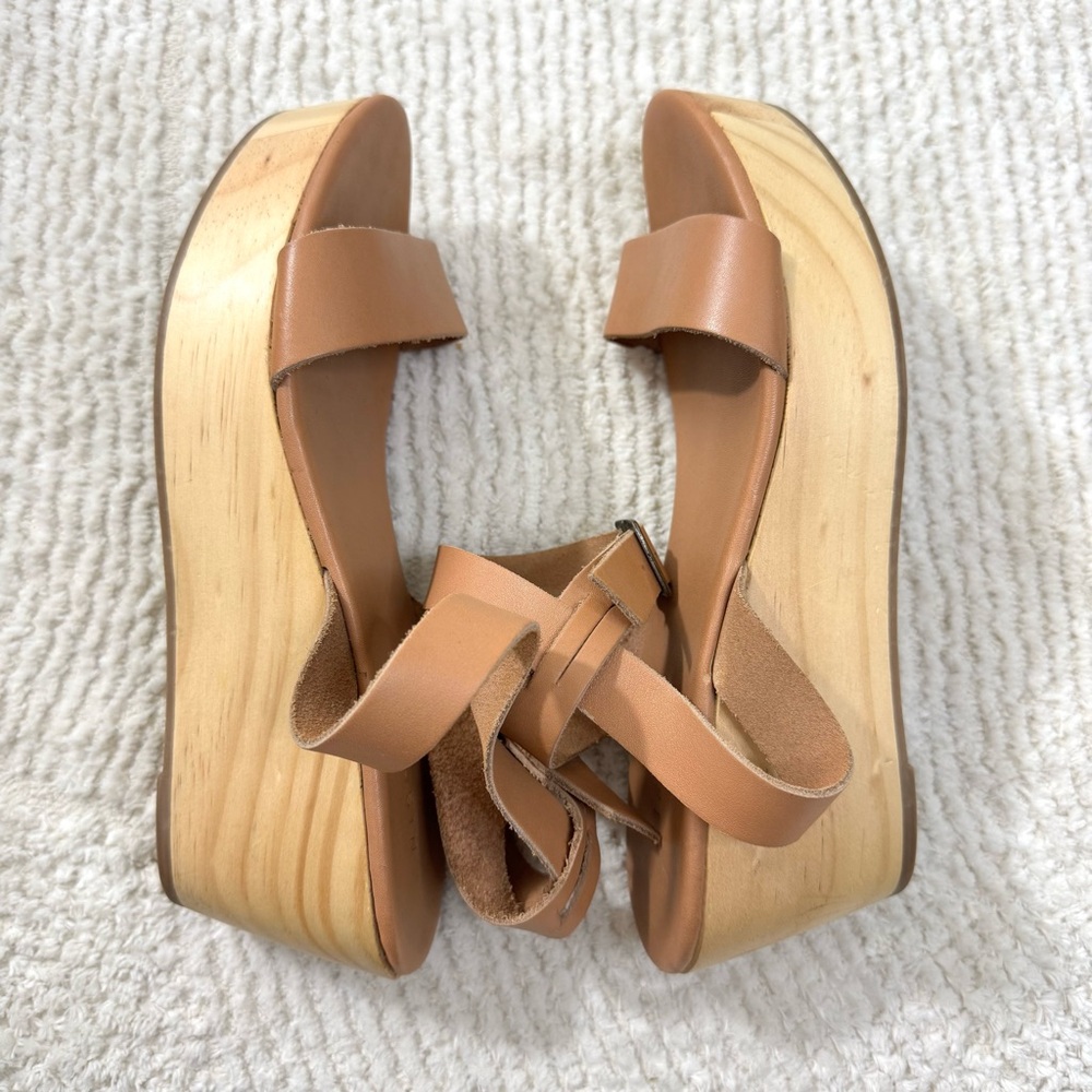 Nisolo Sarita Tan Leather Wooden Wedge Sandals Size 9 - Picture 7 of 13